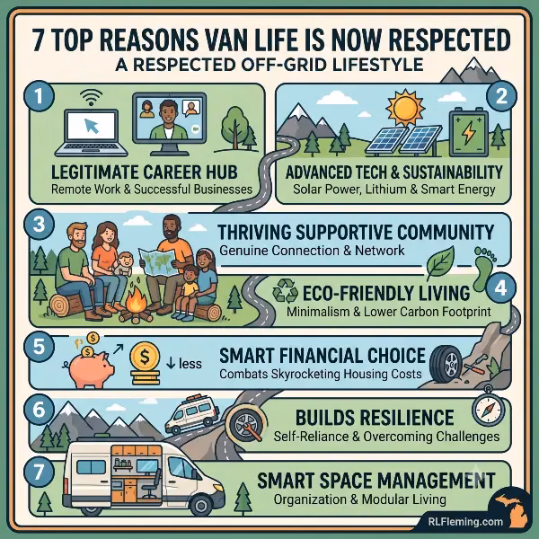 Discover why the popular van life trend is highly respected today. Explore the new off-grid crowd, advanced tech, and tips for overcoming van life challenges.