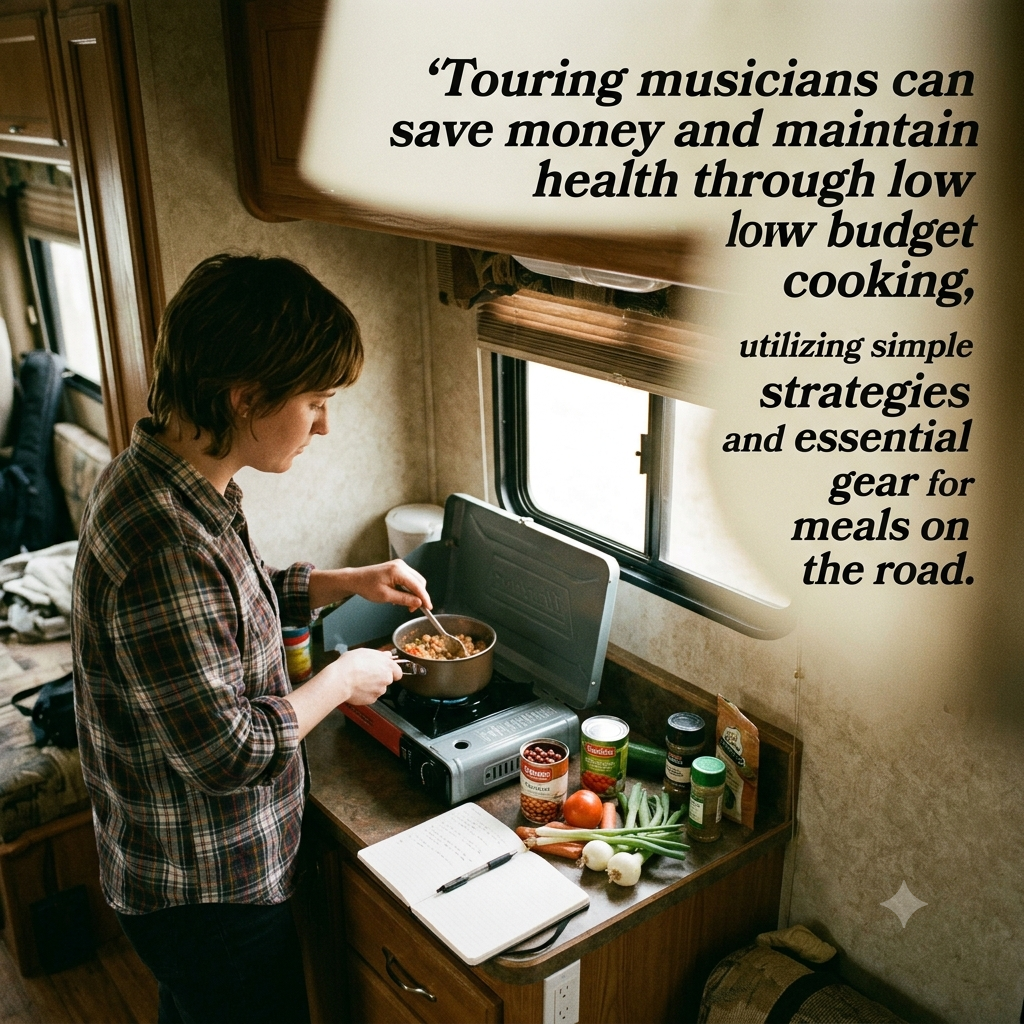 Touring musicians can save money and maintain health through low budget cooking, utilizing simple strategies and essential gear for meals on the road.